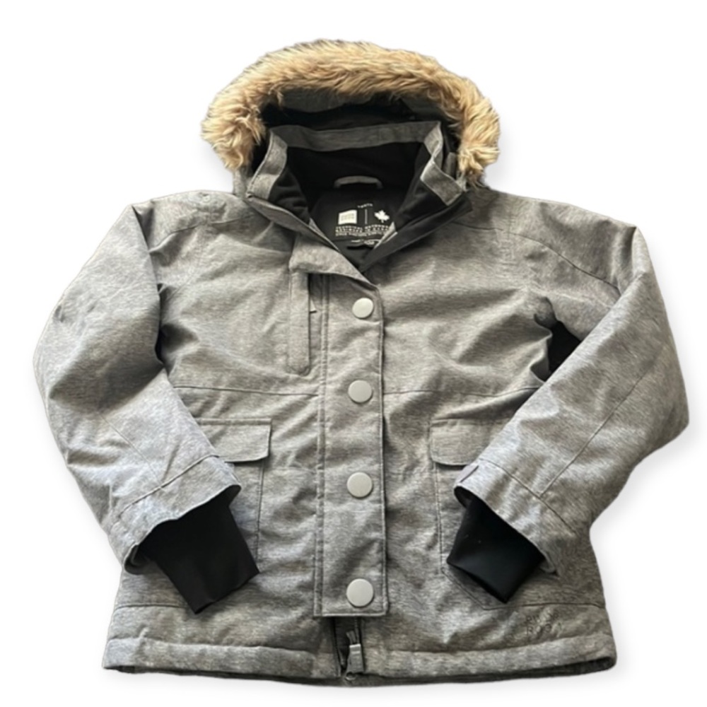 PWDR ROOM TECHNICAL OUTWEAR JACKET PRIMALOFT MEDIUM GRAY WITH FAUX FUR TRIM HOOD